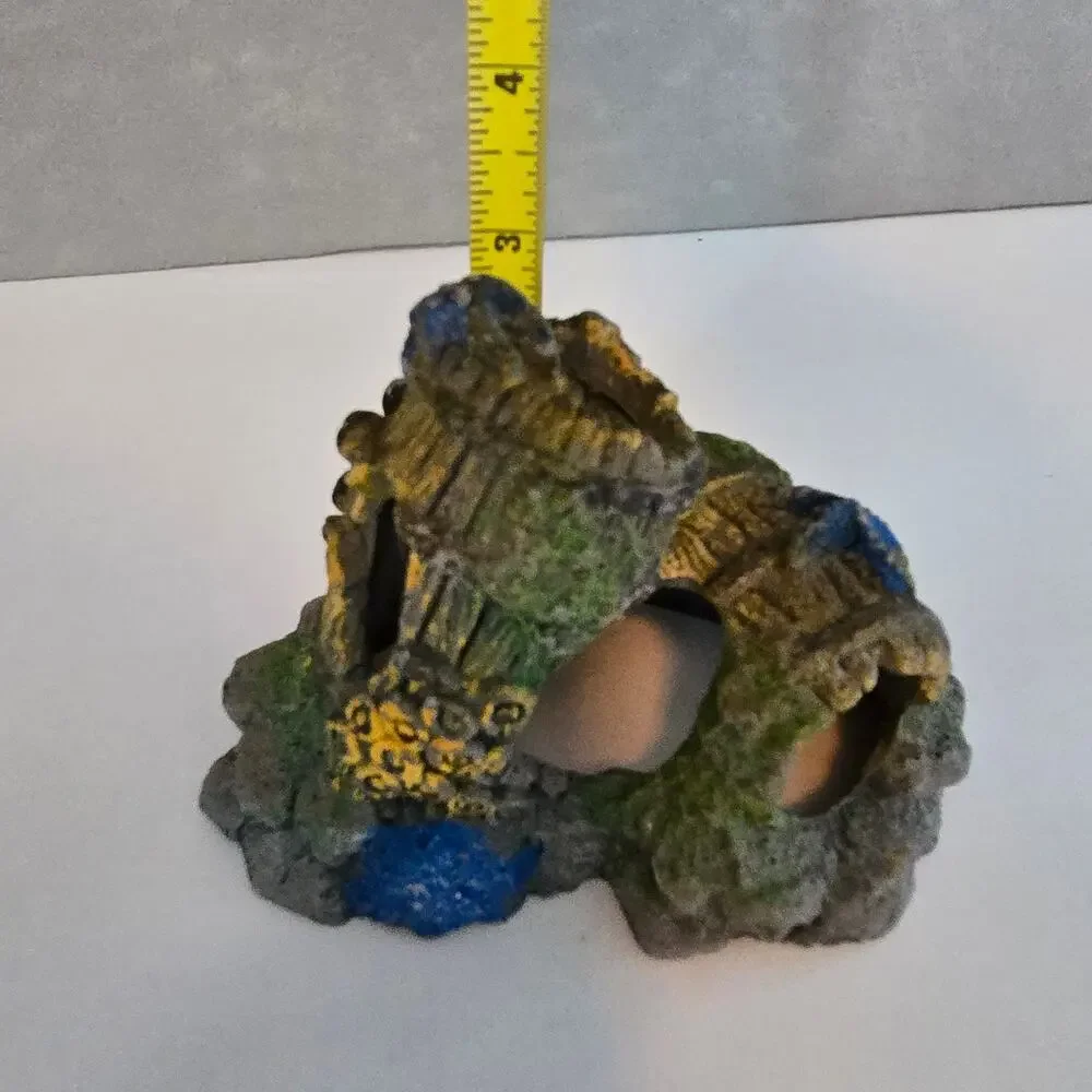 Fish Tank Aquarium Decorations Artificial Plastic Plants 2 Cave Rocks Decor Set